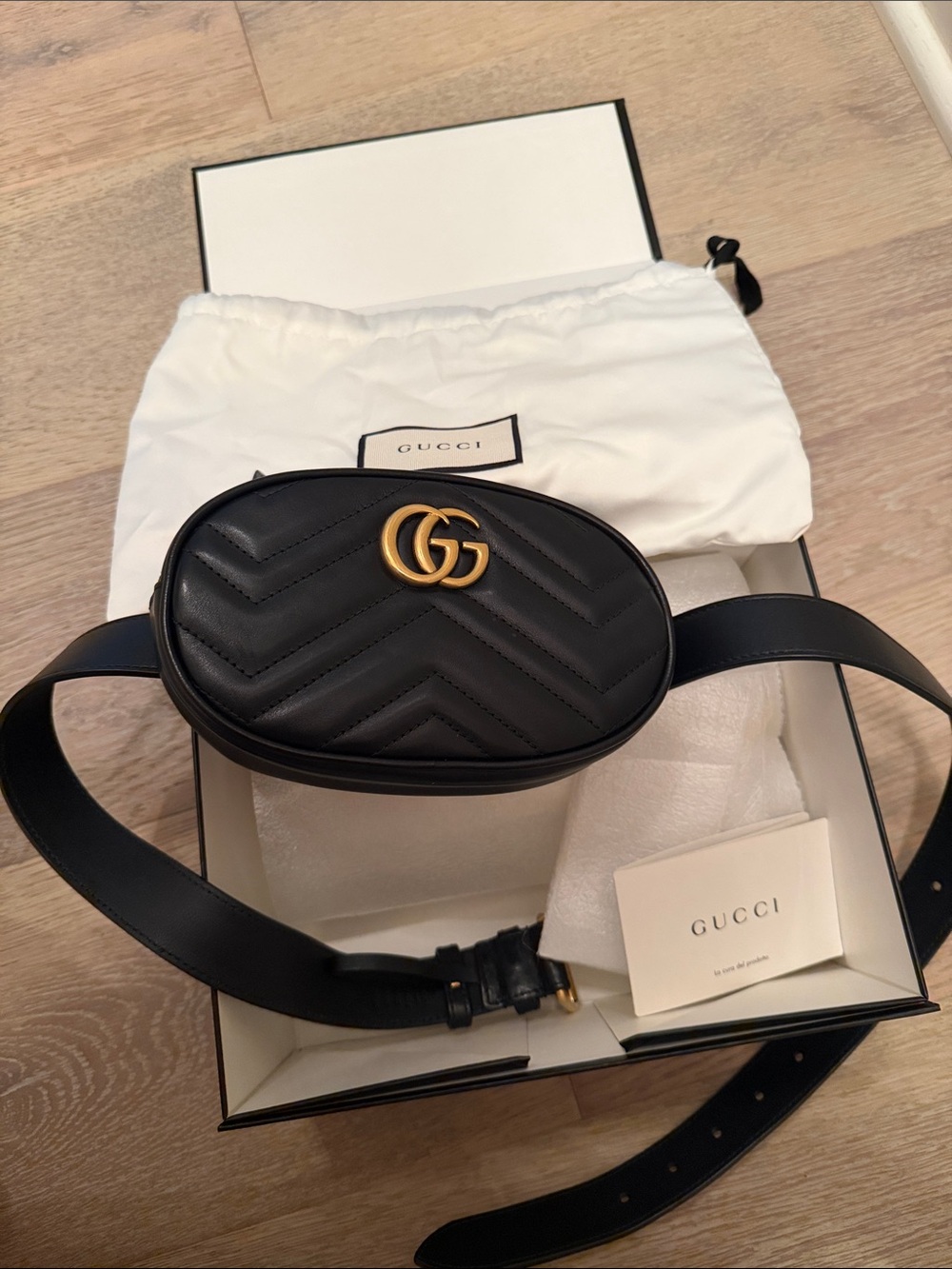 Gucci Black Quilted GG Leather Belt Pouch with Gold Hardware